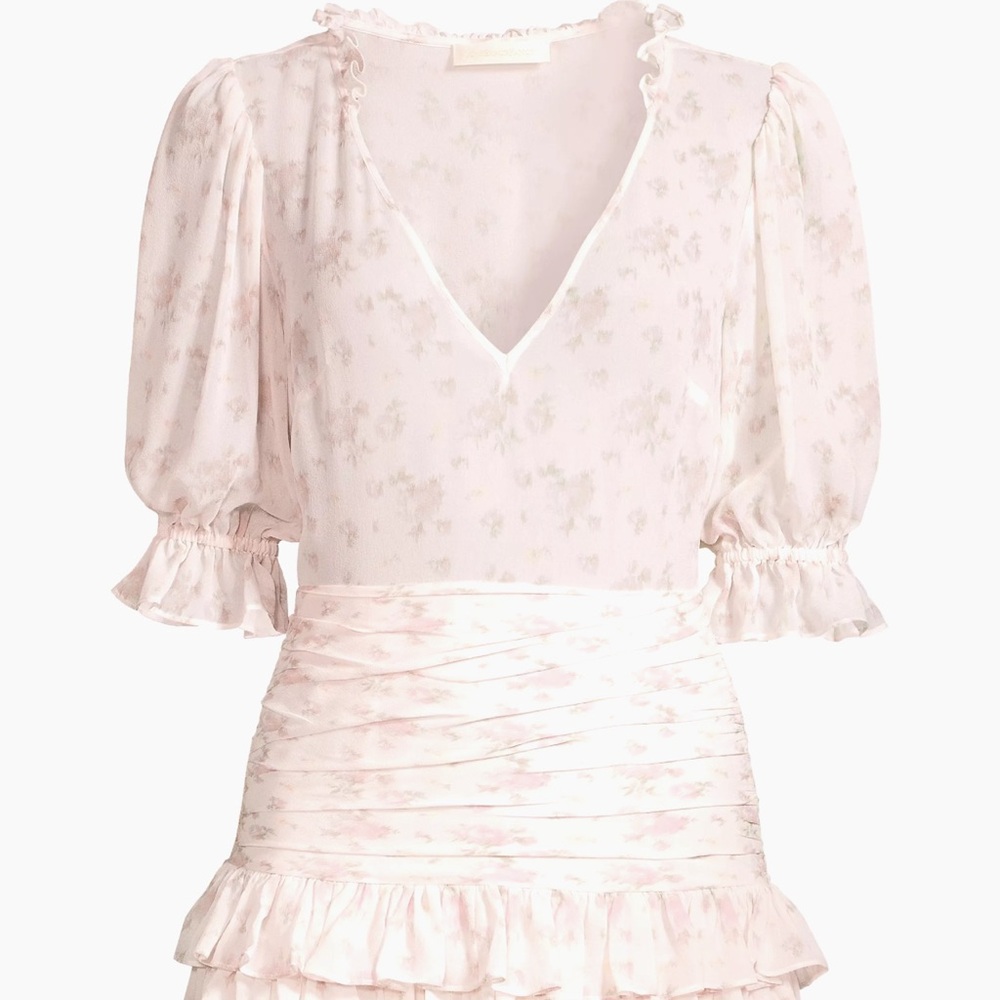 Loveshackfancy Hannah Dress Size 8 100% Silk Pink Mini Dress